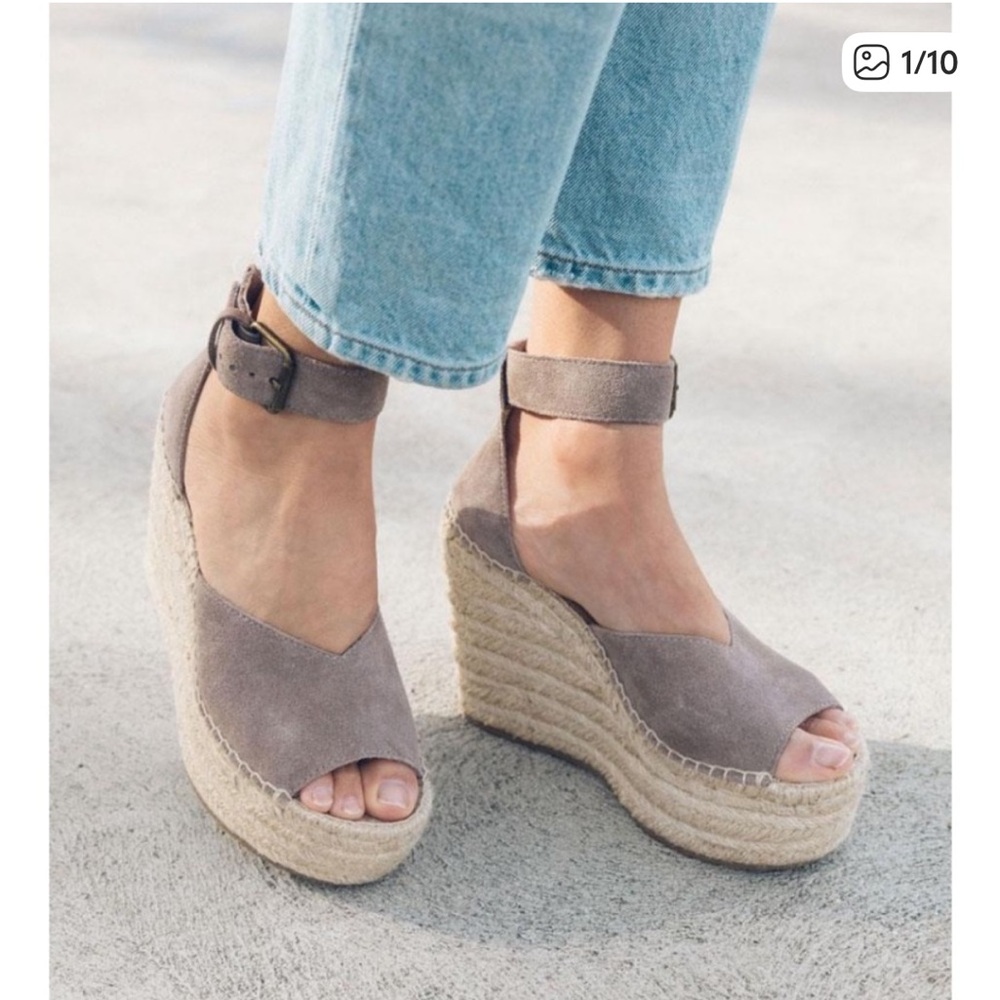 Soludos Positano Platform Wedge Sandals - Leather in Ash